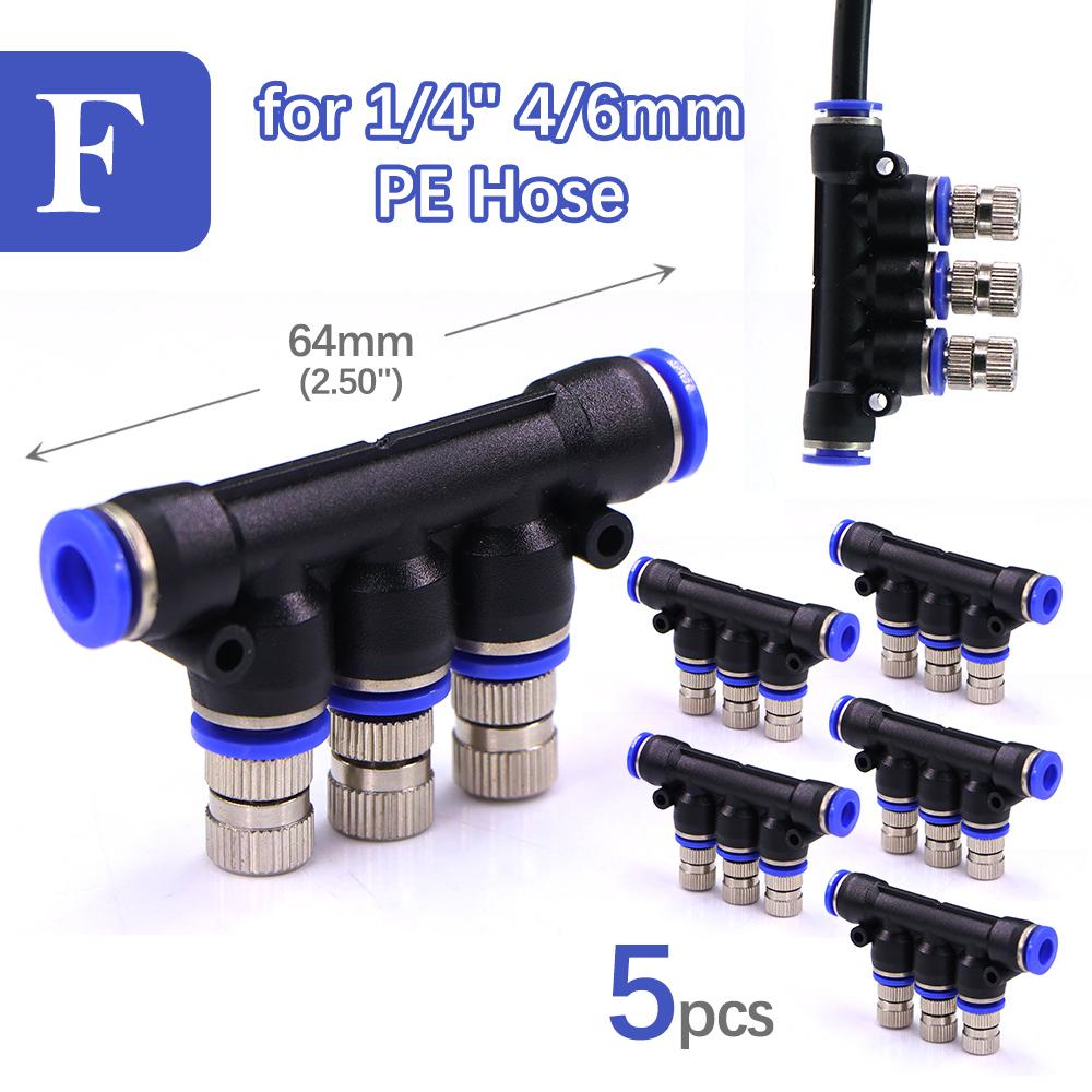 6-type 6mm Low-pressure Misting Nozzles Fine Atomization Sprayer Garden Irrigation Cooling Humidification Quick Insert Slip Lock