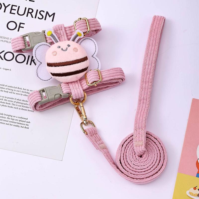 

Набор шлейки, поводка и ошейника для кошки, регулируемая мультяшная пчела, двухслойная шлейка для собаки для маленьких и средних питомцев, ошейник и поводок для прогулок на улице S розовый