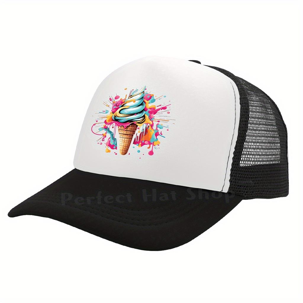 Colorful Ice Cream Trucker Hat Breathable Mesh Baseball Cap Summer Casual Adult Headwear Breathable