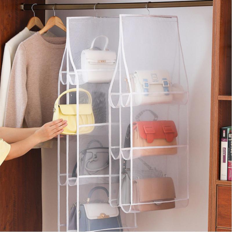 Double Sided Hanging Handbag Organizer For Wardrobe Closet Waterproof Storage Bag Door Wall Clear Sundry Bag With Hanger Pouch