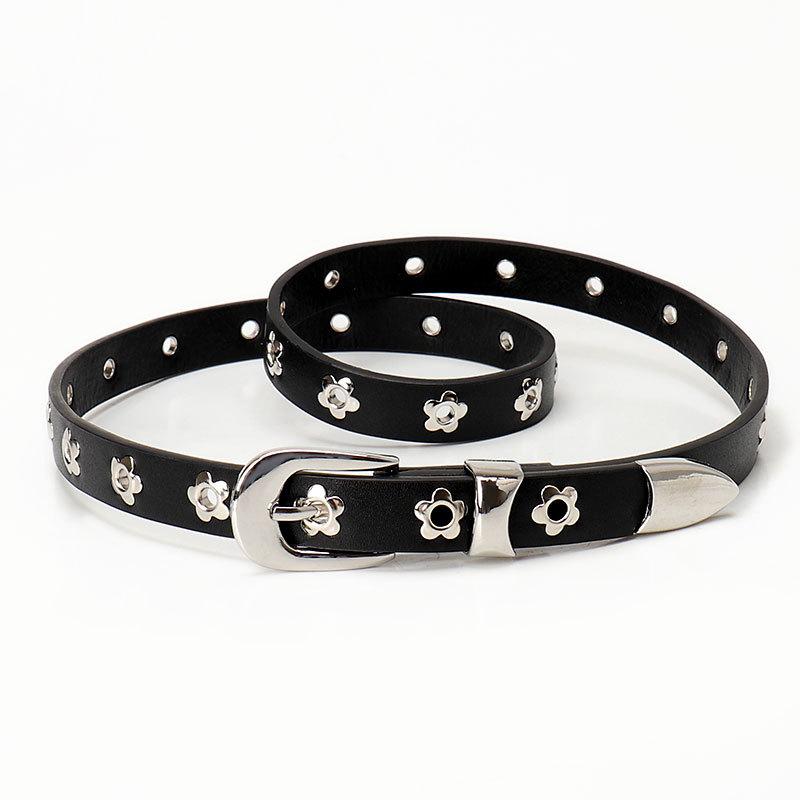 

European and American ins style street gas eye belt women, silver buckle trendy fashion versatile jeans hollow women s belt чёрный