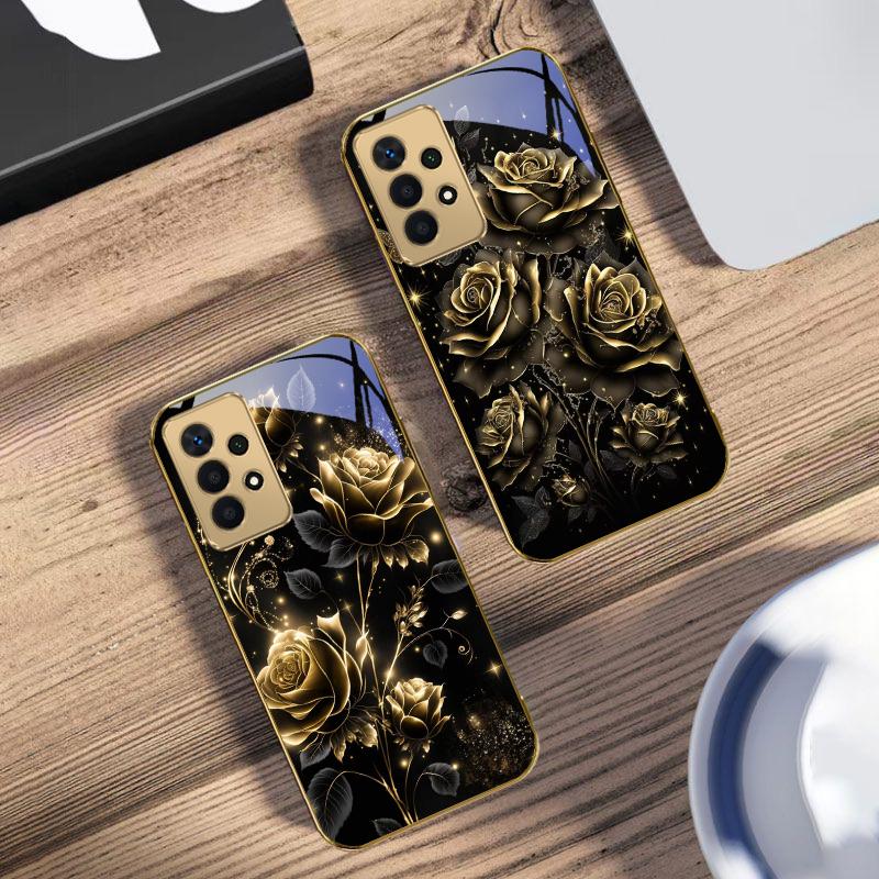 Jewel like brilliance For Samsung A 01 52S A04 A05S A10 A12 A13 22 23 24 36 42 M02 Note 10 20Ultra 8 9 Golden glass phone case