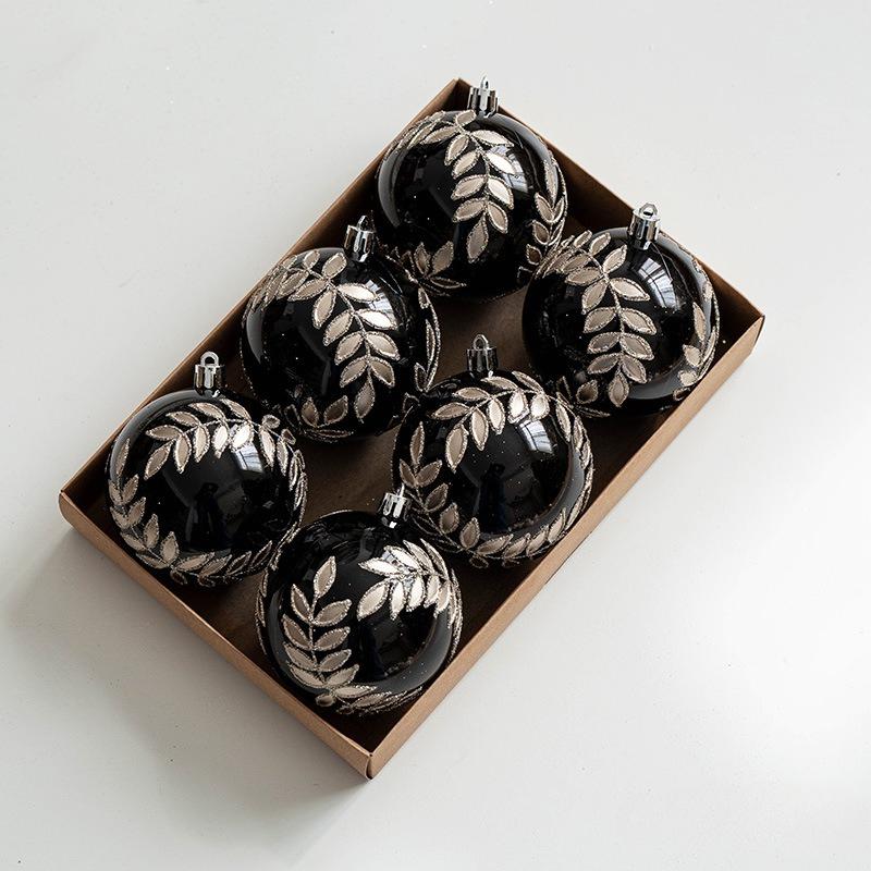 

6PCS 8cm boxed Christmas balls painted balls hanging ball pendants handmade pearl willow leaf balls Christmas tree decoration pendants 8cm