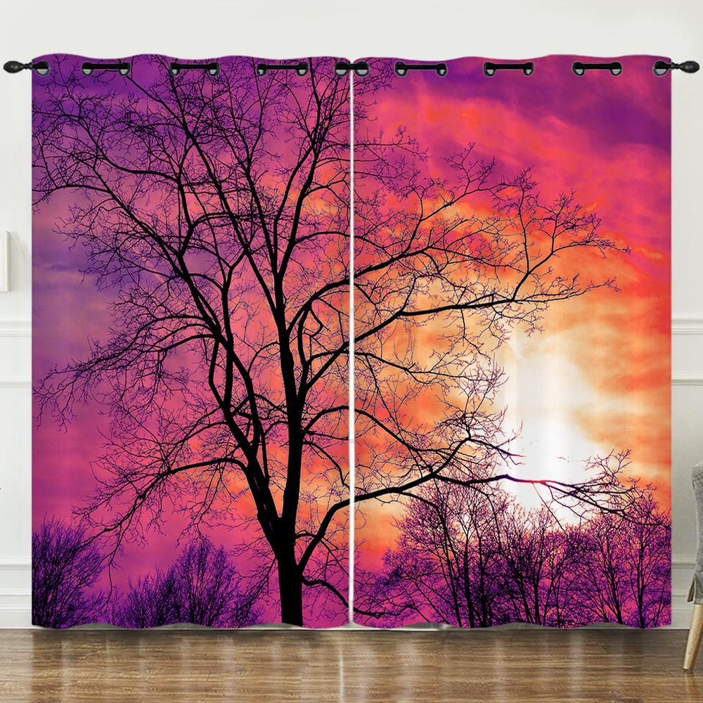 Curtains Sunset Sunset Scenery 3D Digital Printing Blackout Curtain Punching