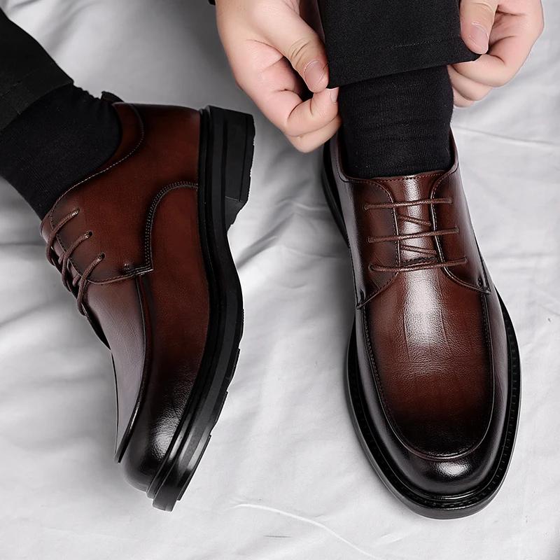 Fashion Men Leather Shoes Lace Up Oxfords Business Dress All-Match Casual Shock-Absorbing Footwear Shoes Men Outdoor Fashion Shoes