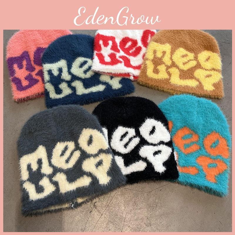 Hat Knit Minimalist Embroidered Letters Meaulp Winter Warmth Earmuff Protection