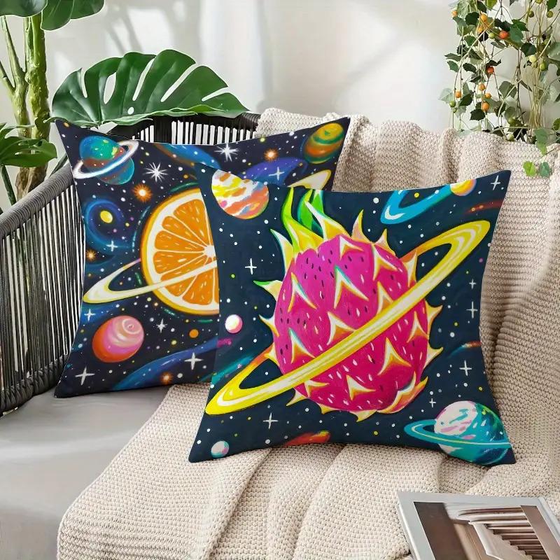 4Pcs Fantasy Fruit Planet Digital Printing Pillow Cover Short Plush Suitable Living Rooms Bedrooms Sofas Throw Cushion Cover