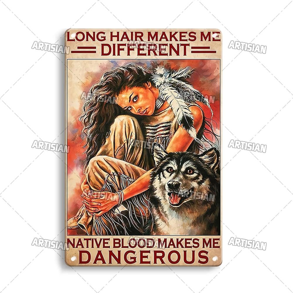Artisian Native Girl Metal Sign Native American Tin Poster INDIAN Decorative Plate Wall Decor Garage Bar Pub Club Hotel Cafe