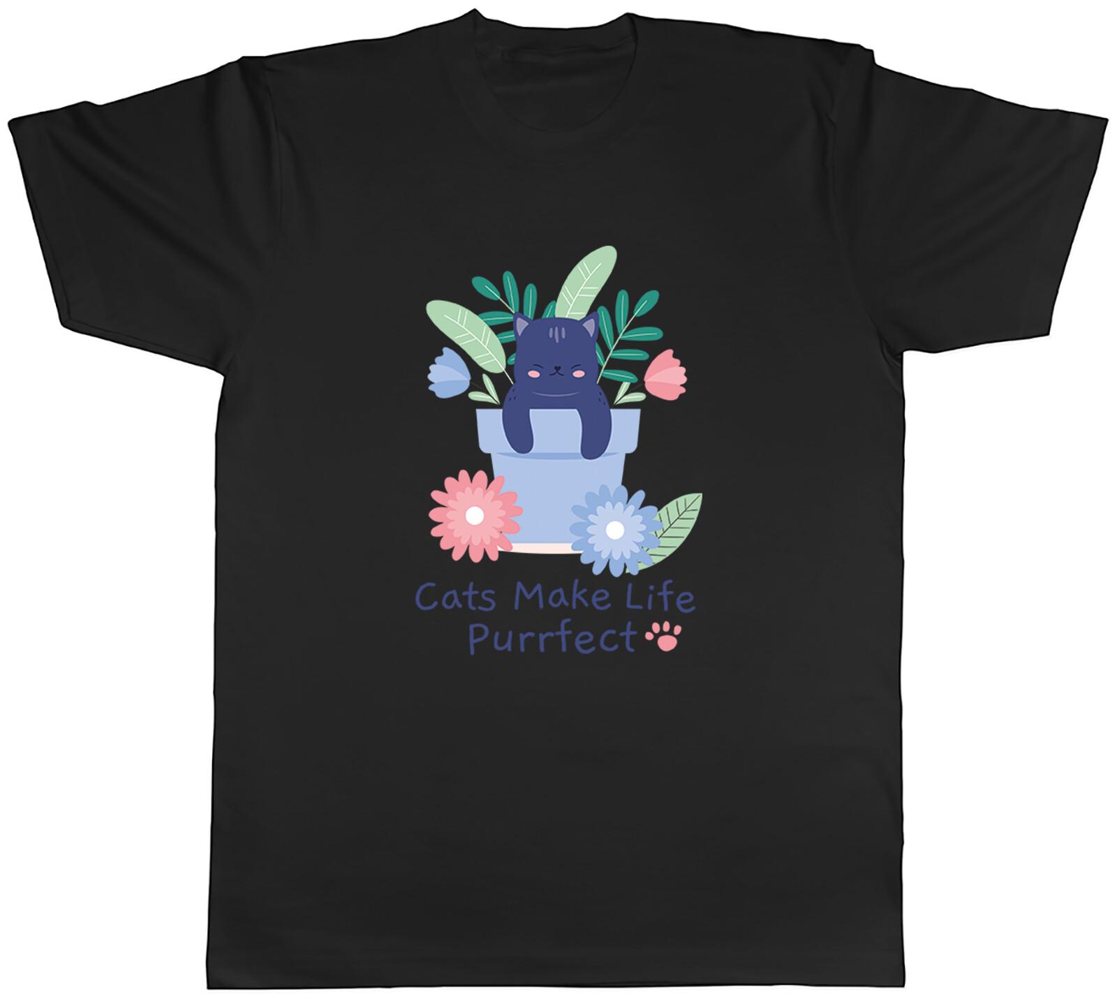 Cats Mens T-Shirt Cats Make life Purrfect Funny Unisex Tee Gift M