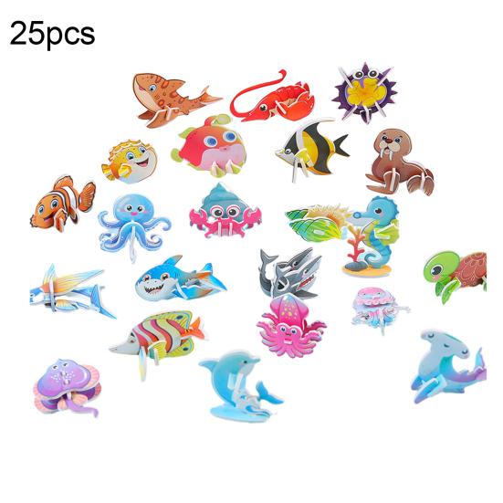 25Pcs DIY 3D Animal Puzzle Set Insect Dinosaur Sea Animal Puzzle Assembly Activity Game Kids Educational Jigsaw Toy Classroom Prizes Party Favors