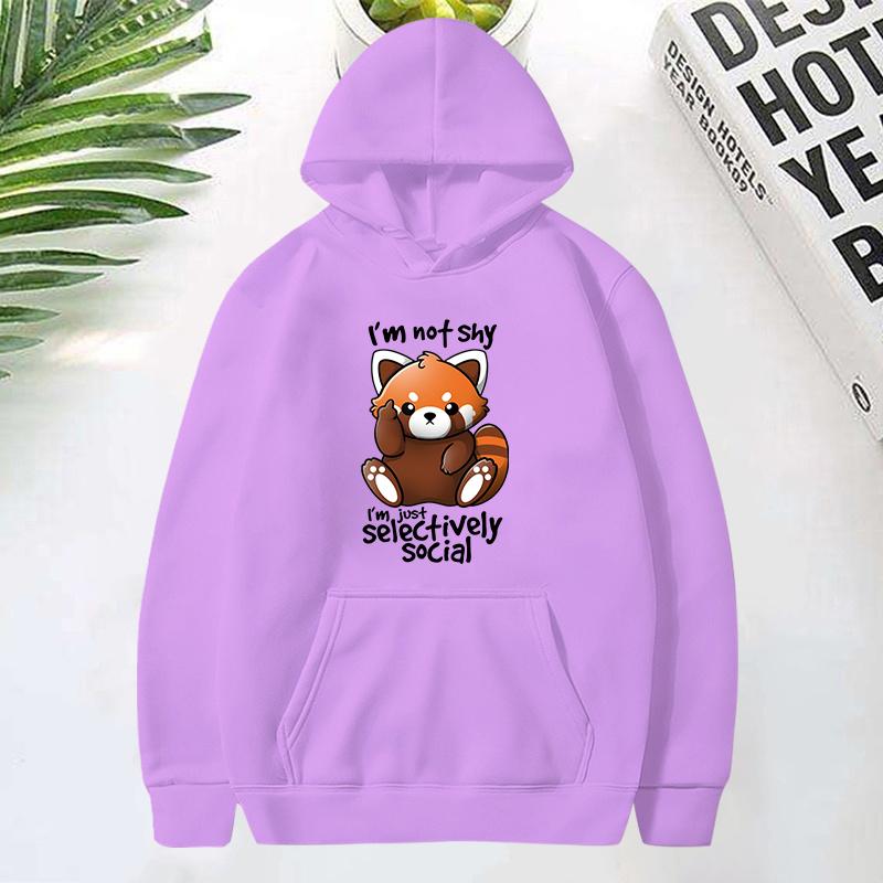 Panda I'M Not Shy I'M Just Selectively Social Printed Hoodies Women  Long Sleeves Funny Pullover