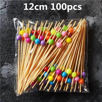 100pcs 12cm Fruit Cocktail Pick Stick Different Style Bamboo/PVC Buffet Cupcake Toppers Bar Tools Barware