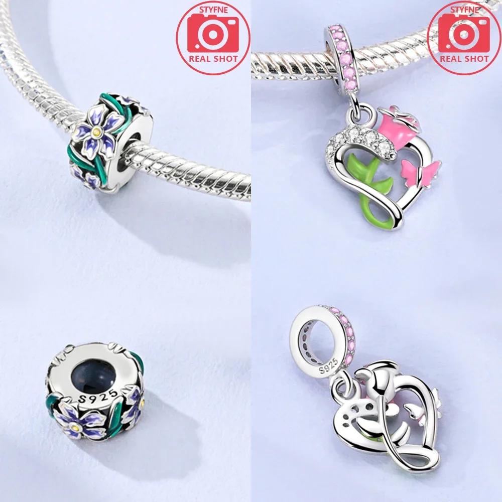 Pendants Woman Original Copper Rose Flower Bear Butterfly Beads Fit Bracelet Pendant Jewelry Making Up For Women Fine Gift