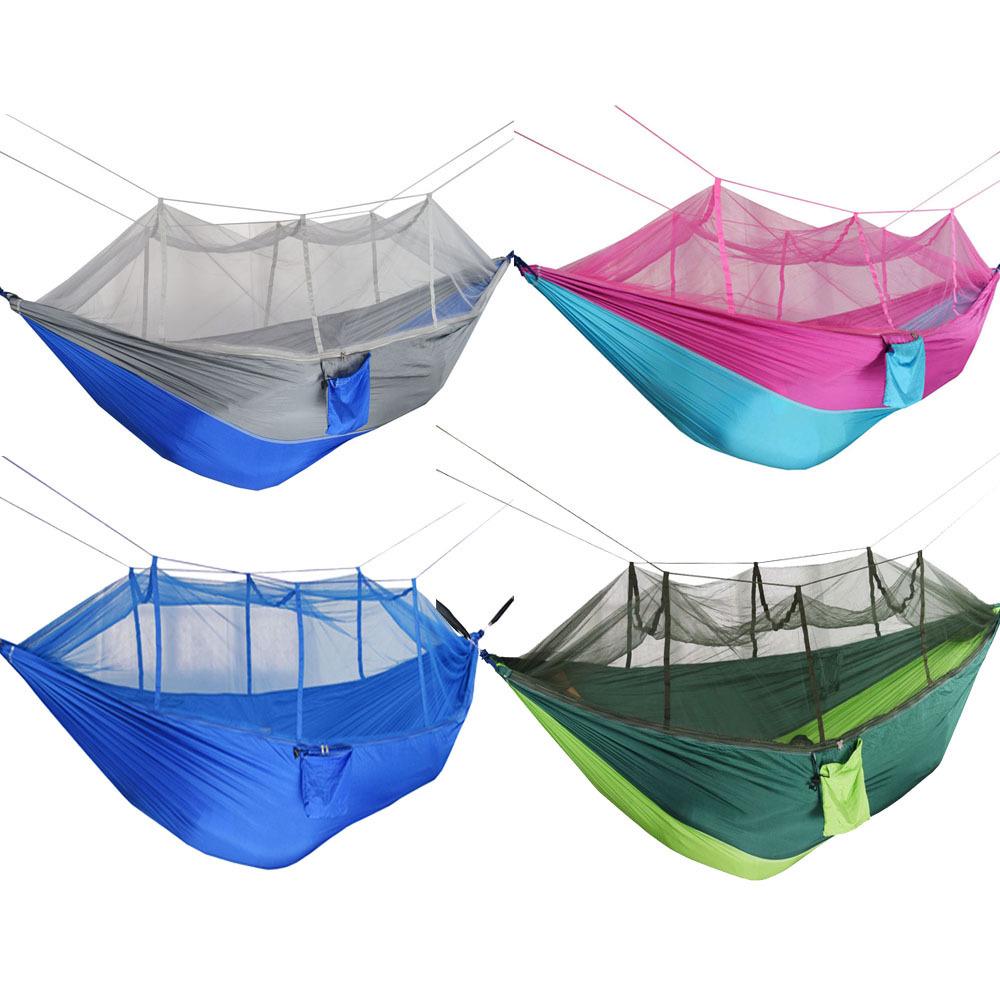Portable Double Hammock with Mosquito Net - Quick Open Nylon Camping Swing
