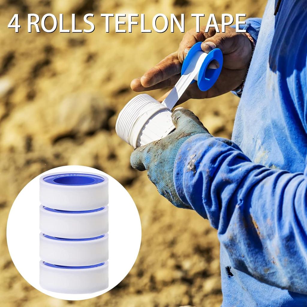 Teflon Tape, 0.47x393inch White Plumbers Tape - 4 Rolls, Stop Leaks, PTFE Sealant for Pipe