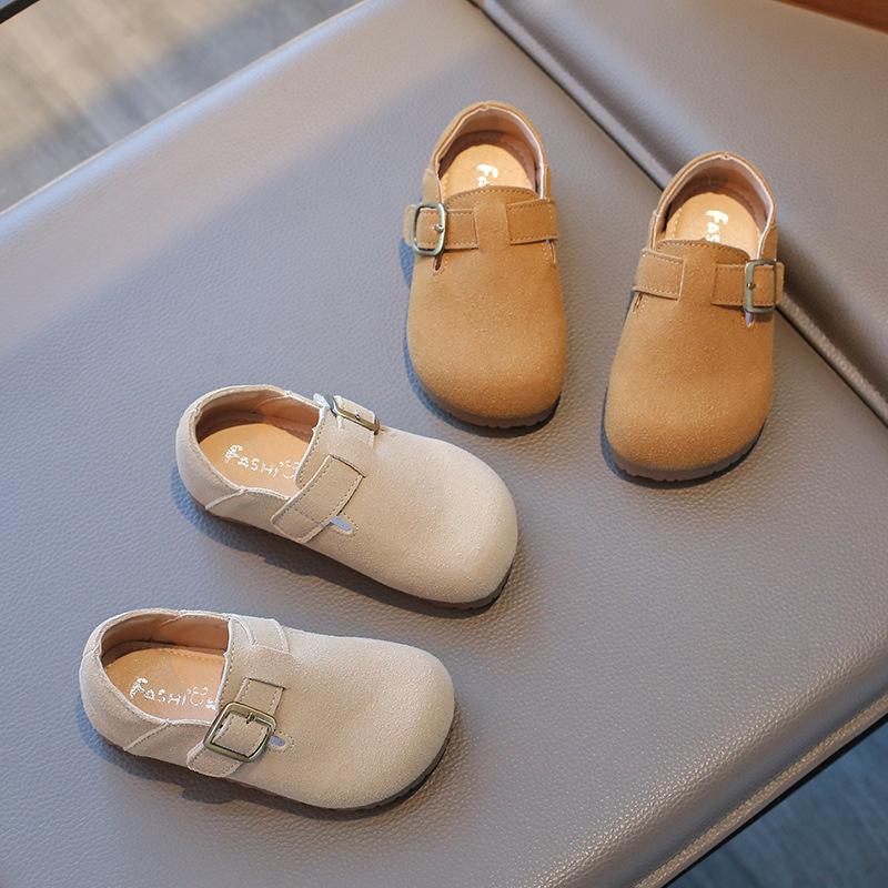 

Детские кожаные туфли Birkenstocks для девочек, универсальные мокасины, обувь на мягкой подошве, весенние одинарные туфли 18 серый