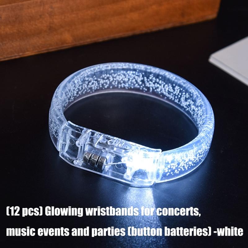 12pcs Light Up Party Bracelets Acrylic LED Wristbands For Kids Adults Concerts Festivals Nighttime Activities Multicolored Glowing Effect