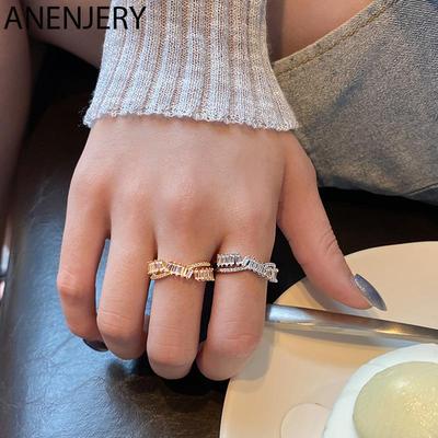 925 Sterling Silver Irregular Zircon Cross Open Ring For Women Vintage Personal Europe Accessories