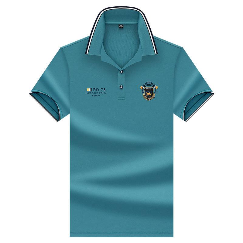 

Мужская летняя новая однотонная мужская рубашка-поло с жемчужной сеткой и лацканами с вышивкой и короткими рукавами XXXL зелёный