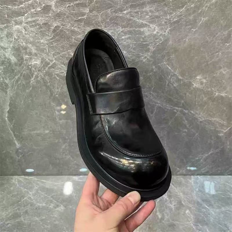 New product big head leather round head British bright leather lazy one pedal casual comfortable leather shoes handsome men's shoes tide