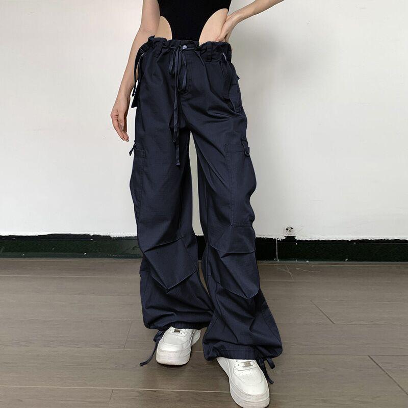 

Hip-Hop Gusty Fashion Pocket Casual Pants Tunic Waist Navy blue M