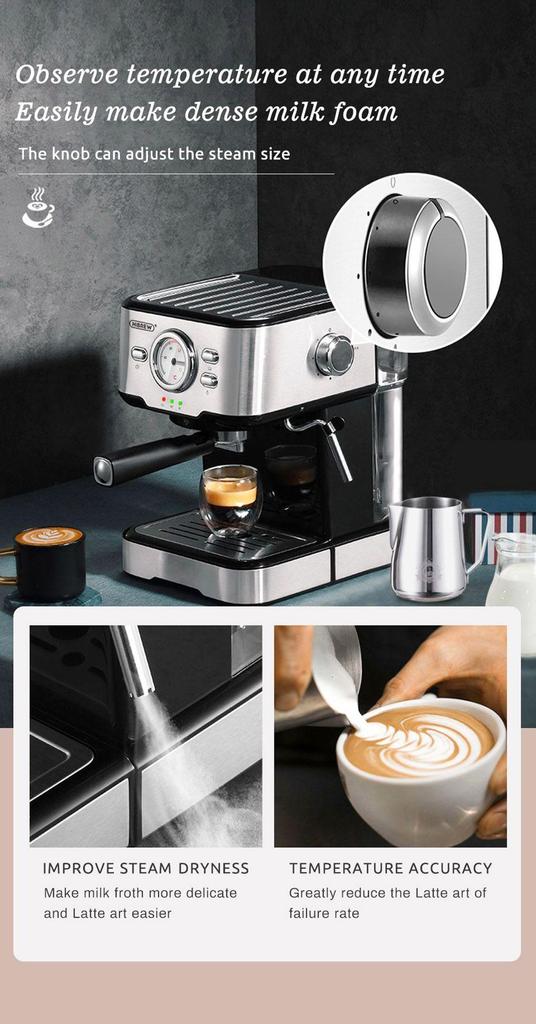HiBREW H5 1050W Coffee Maker, 20 Bar Semi-Auto Cappuccino Espresso Coffee Machine, 1.5L Capacity, Temperature Display