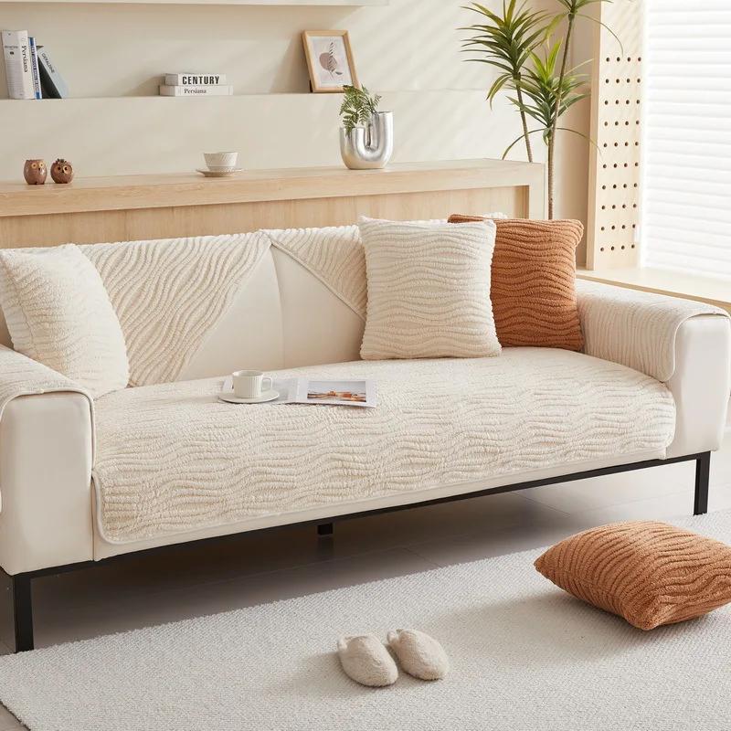 Winter Lamswol Sofa Handdoek Modern Effen Kleur Pluche Zacht Glad Sofa Overtrekken voor Woonkamer L-vorm Antislip Bankovertrek