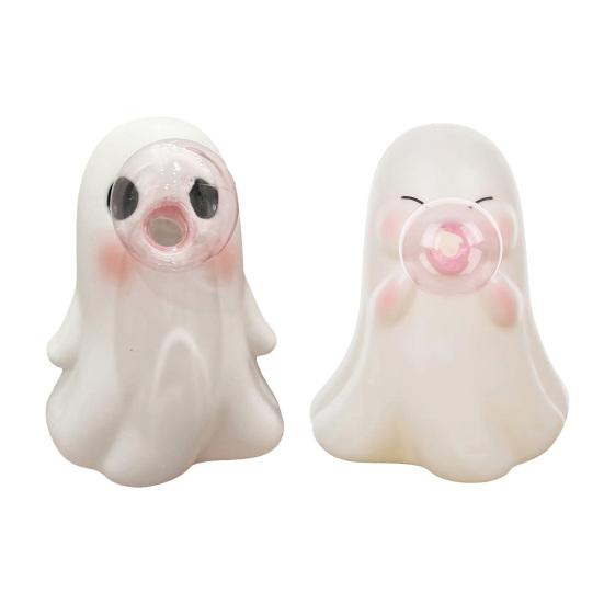 Halloween Ghost Figurine Pink Bubble Gum Ghost Statue Resin Tabletop Ornament for Home Office Shelf Tiered Tray Decor
