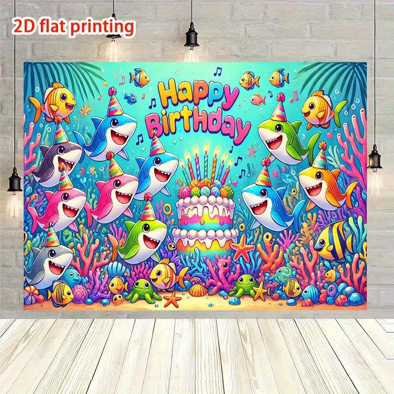 2D Underwater Shark Ocean Birthday Photography Background Banner