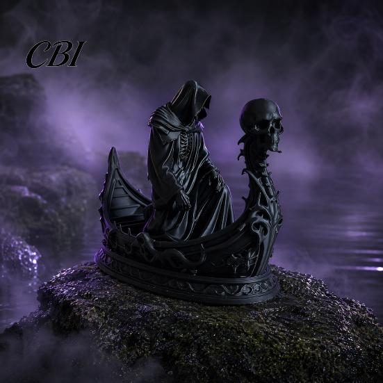 Gesichtslose Sensenmann-Statue 3D-gedruckte gotische Totenkopf-Bootsfigur, Kleines Schreibtischornament Halloween-Dekoration für Partydekoration, Dunkles Horror-Thema