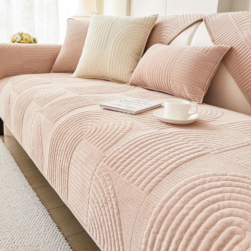 

Monochromatic Plush Sofa Cover, Thicken, Soft, Warm, Sofa Cushion, Non-slip, Geometry Joint, Cream Wind Couch Mat, Pillowcase 45x45cm pillowcase