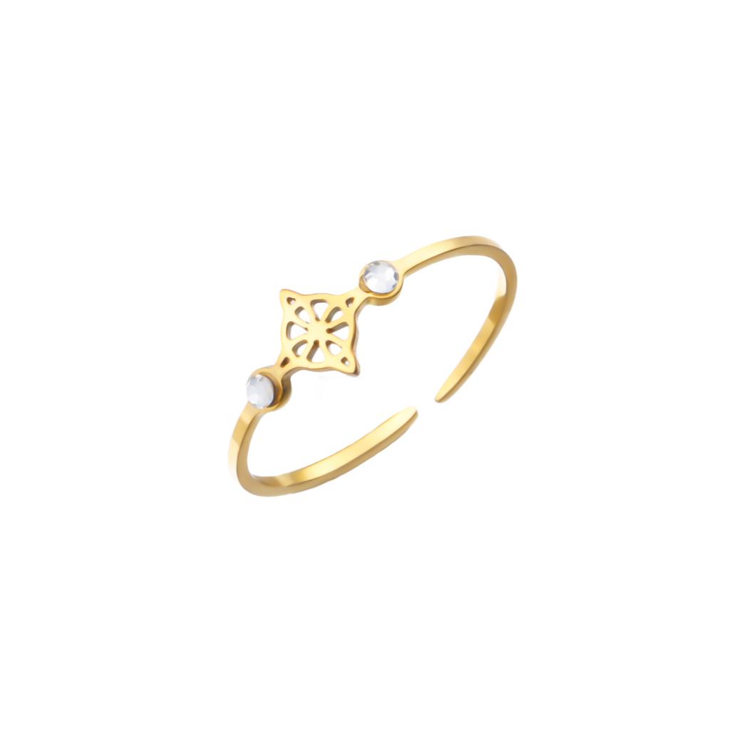 Hollow Star Of David Open Ring With Star Shaped Diamond Accents Fashion Versatile Elegant Jewelry Accessory