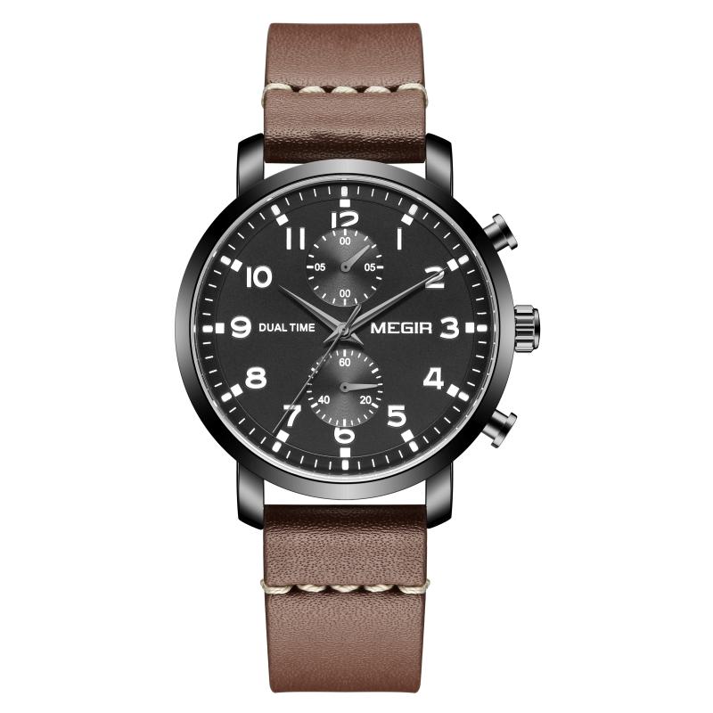 Relojes Hombre Megir 2160 Luxury Chronograph Quartz Watches Custom Logo Leather Men Wrist Watch