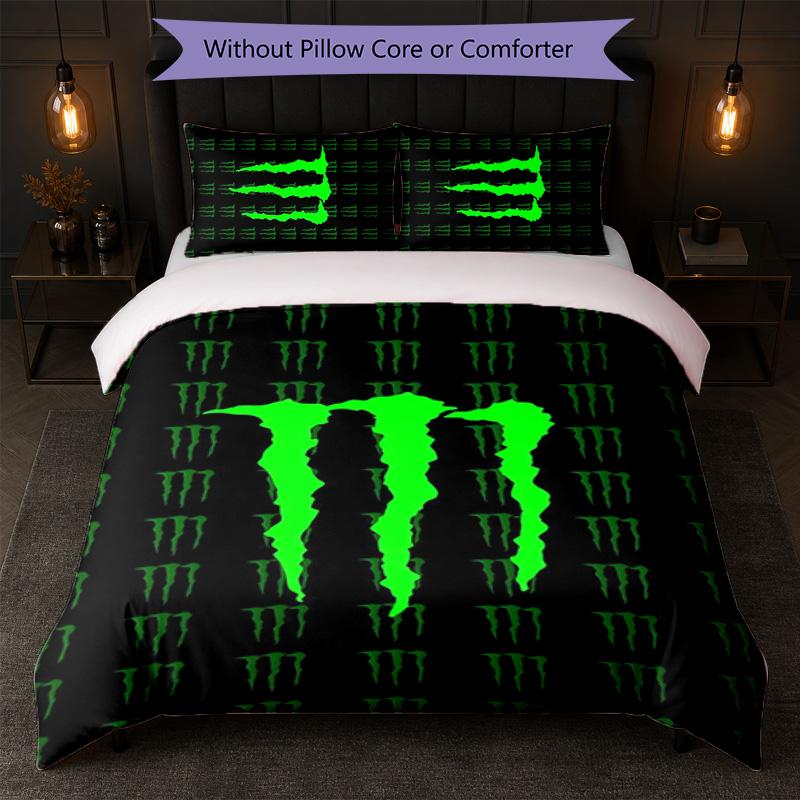 Monster Energy Print 3-teiliges Bettwäsche-Set 1 Bettbezug und 2 Kissenbezüge Weiche Bettwäsche für Haushalt Schlafzimmer 135cm*200cm