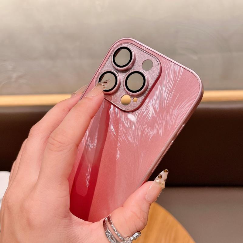 Premium jednokolorowe etui na telefon z gazy piórkowej pasujące do iPhone 16 Pro Max 15 14 Plus 13 12 Pro z osłoną ochronną na obiektyw
