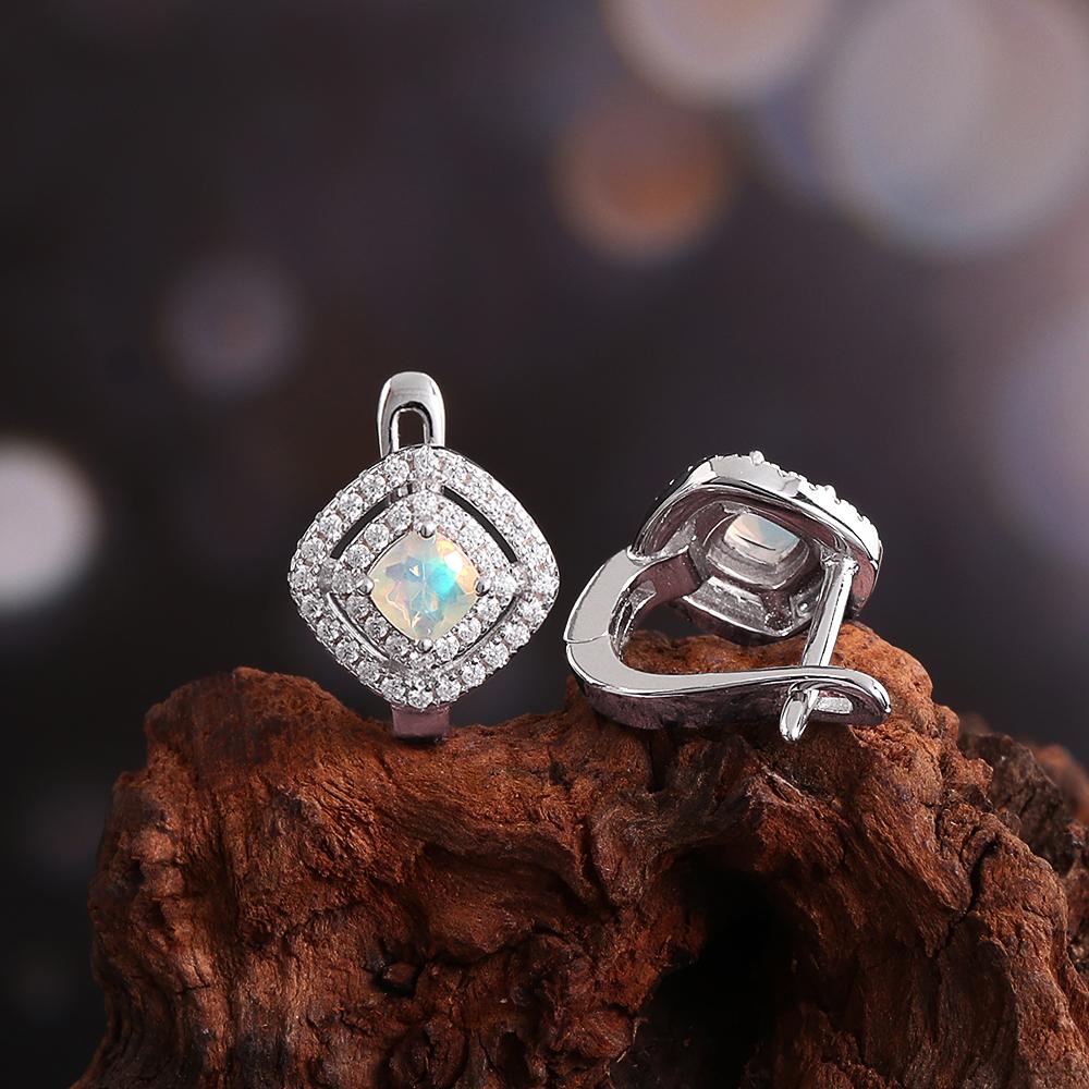925 sterling silver earrings October Birthstone natural cushion 4.0mm Ethiopia Opal fine jewelry for women's Festival party wear
