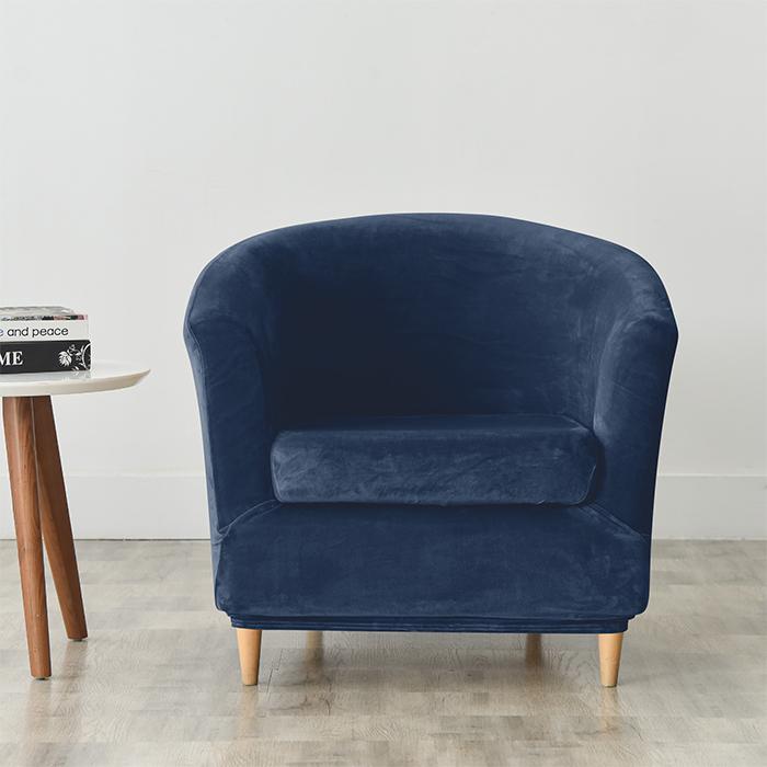 Club Armchair Cover, Velvet, Navy Blue