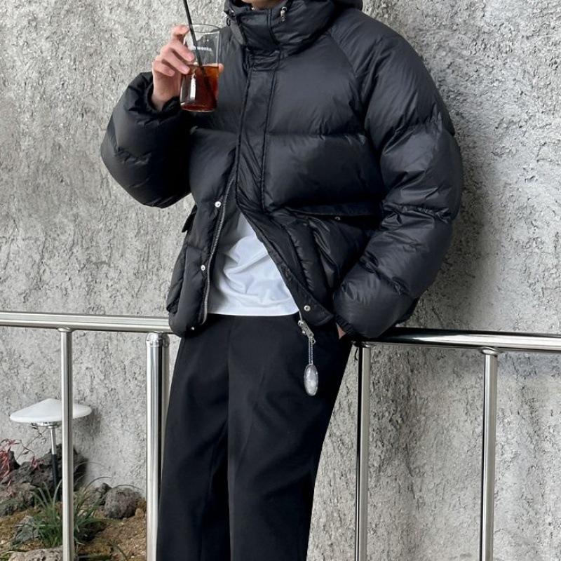 Workwear Hooded Down Jacket Men's Winter Warm Duck Down Jacket Korean Style Trendy Loose Thickened Bread Coat