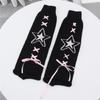 Women's Knitted Leg Warmers with Star Pattern and Ribbon Ties Harajuku Fairycore Flared Foot Covers Footless Long Socks