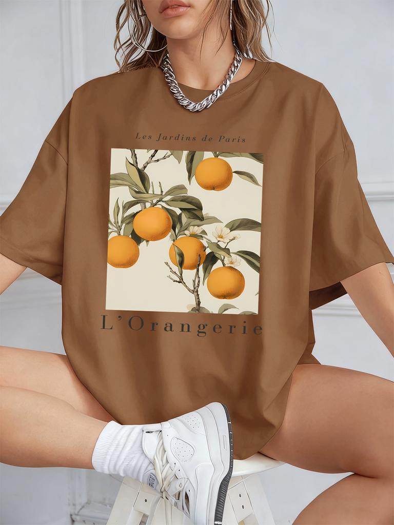 Fresh Oranges Fruits Print Short Sleeve TShirts Womens Summer Cotton Tee Shirts Loose ONeck Soft Tops Casual Womans Clothes