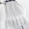 Qooth Women A Line Bead Chiffon Skirt Wide Hem Mid  Length Elastic Waist Slim Casual Skirt QT2650