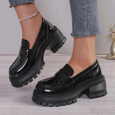 2024 Hot New Fashion Solid Color Low-heeled Slip-on Women's Shoes Round Toe Shallow Slip-on Loafers Zapatos De Mujer