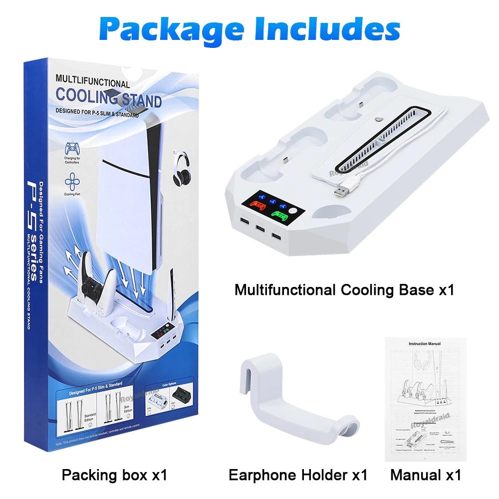 3 Mode Cooling Fan for PS5 Vertical Stand 2 Controller Charging Dock for PS5 Slim Disc Digital Edition