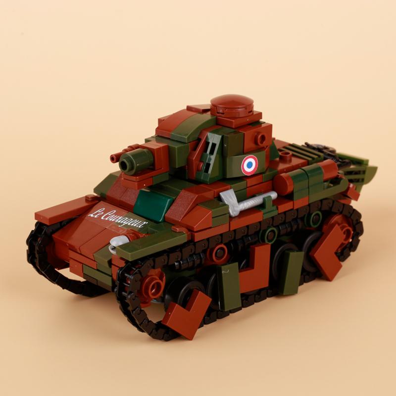 WW1 French Military Light Tank Building Blocks Army Soldier Figures Self-propelled Artillery Model Assemble Bricks Boy Toys Gift