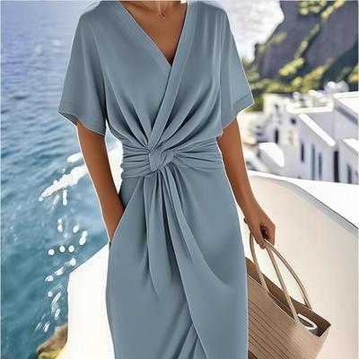Summer 2025 New Dress Amazon Commuter Fashion Forged Face Split Women's Solid Color Wrap Body Lace-Up Dress