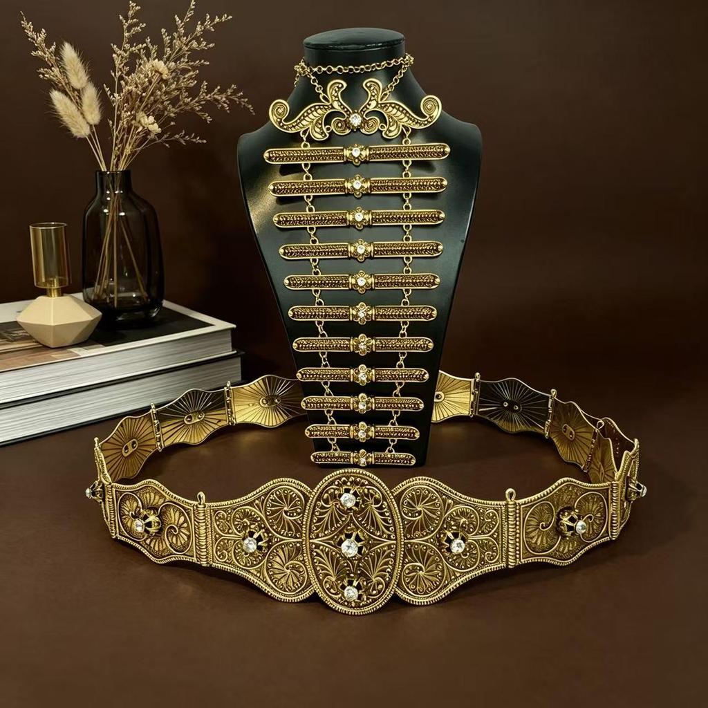 Russian Caucasian Women's Ethnic-Style Adjustable Belt and Breastplate Set