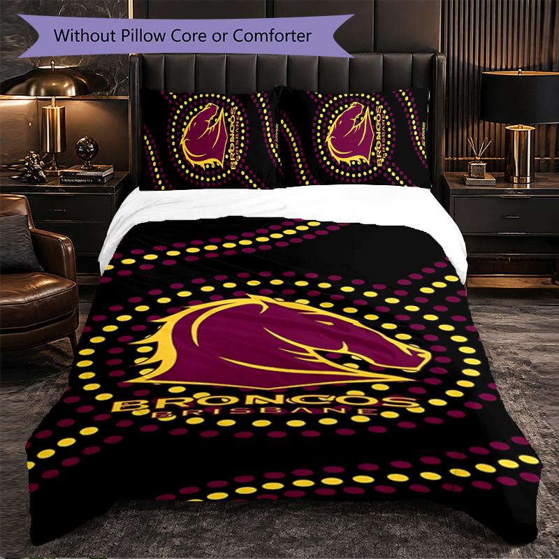 Set Biancheria da Letto in Microfibra con Fantasia Brisbane Broncos 3 Pezzi Decorazione Copripiumino per Camera da Letto Uso Domestico