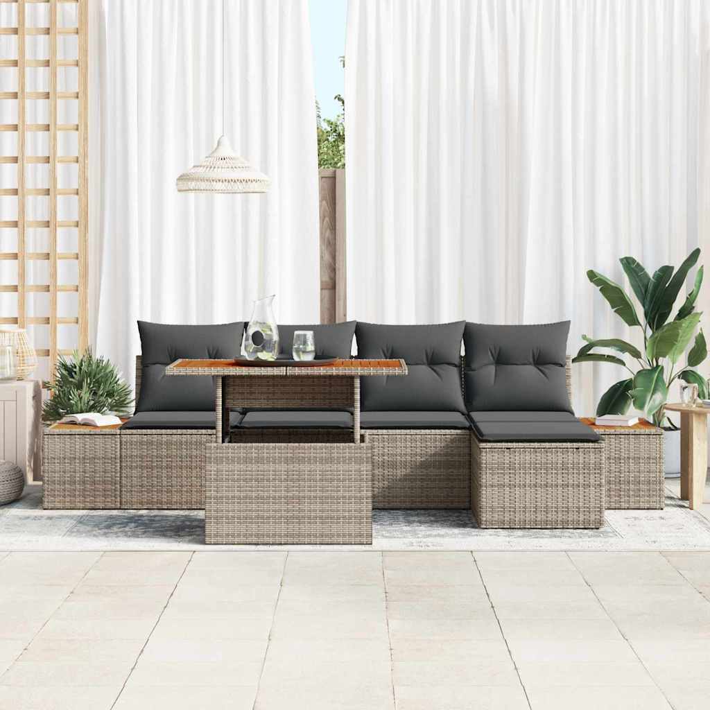 Garden Dining Set with Cushions 6 pcs Grey and Brown
