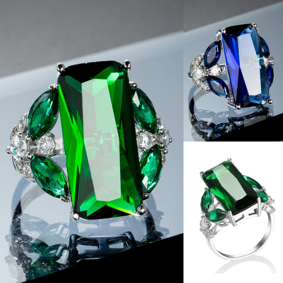 

Модные кольца с цирконом и изумрудом: Женские свадебные украшения в европейском и американском стиле Size 6 сапфир синий