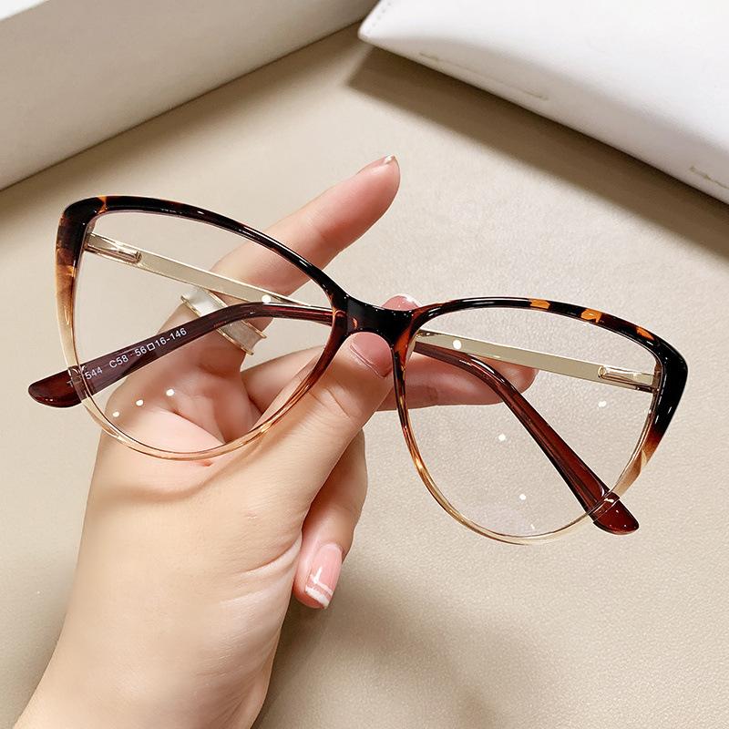 Gradient Color Glasses Frame For Women High Quality Metal Legs Spring Hinge Flat Mirror Prescription Glasses